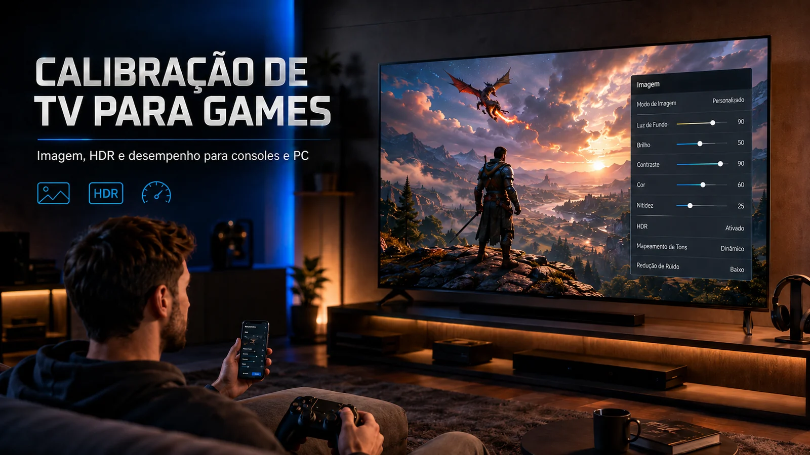 Calibração de TV para Games,  Assistente de Imagem, HDR e Desempenho